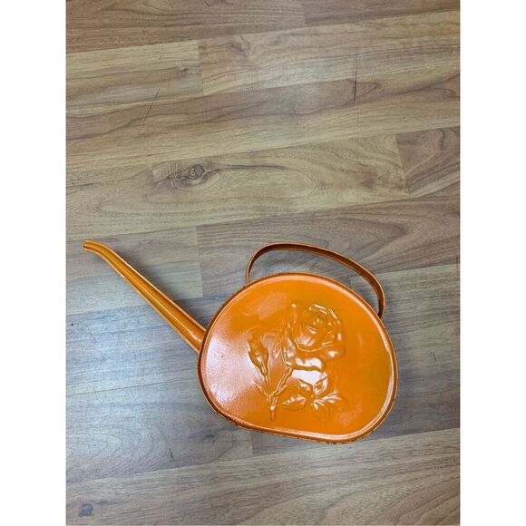 VINTAGE Rose Flower Orange Watering Can - Picture 2 of 11